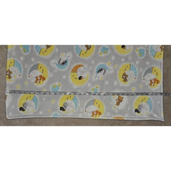 Moon Stars Fleece Baby Blanket Gray Sherpa Raccoon Bear Squirrel Fox Deer - Picture 5 of 6